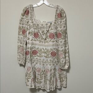 ANTONIO MELANI Embroidered Long Sleeve Dress - Cream and Pink